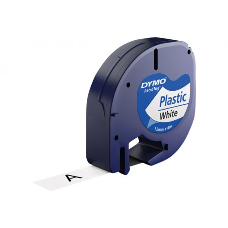 Dymo D1 S0721610 91209 Plastic Tape White 12mmx4m