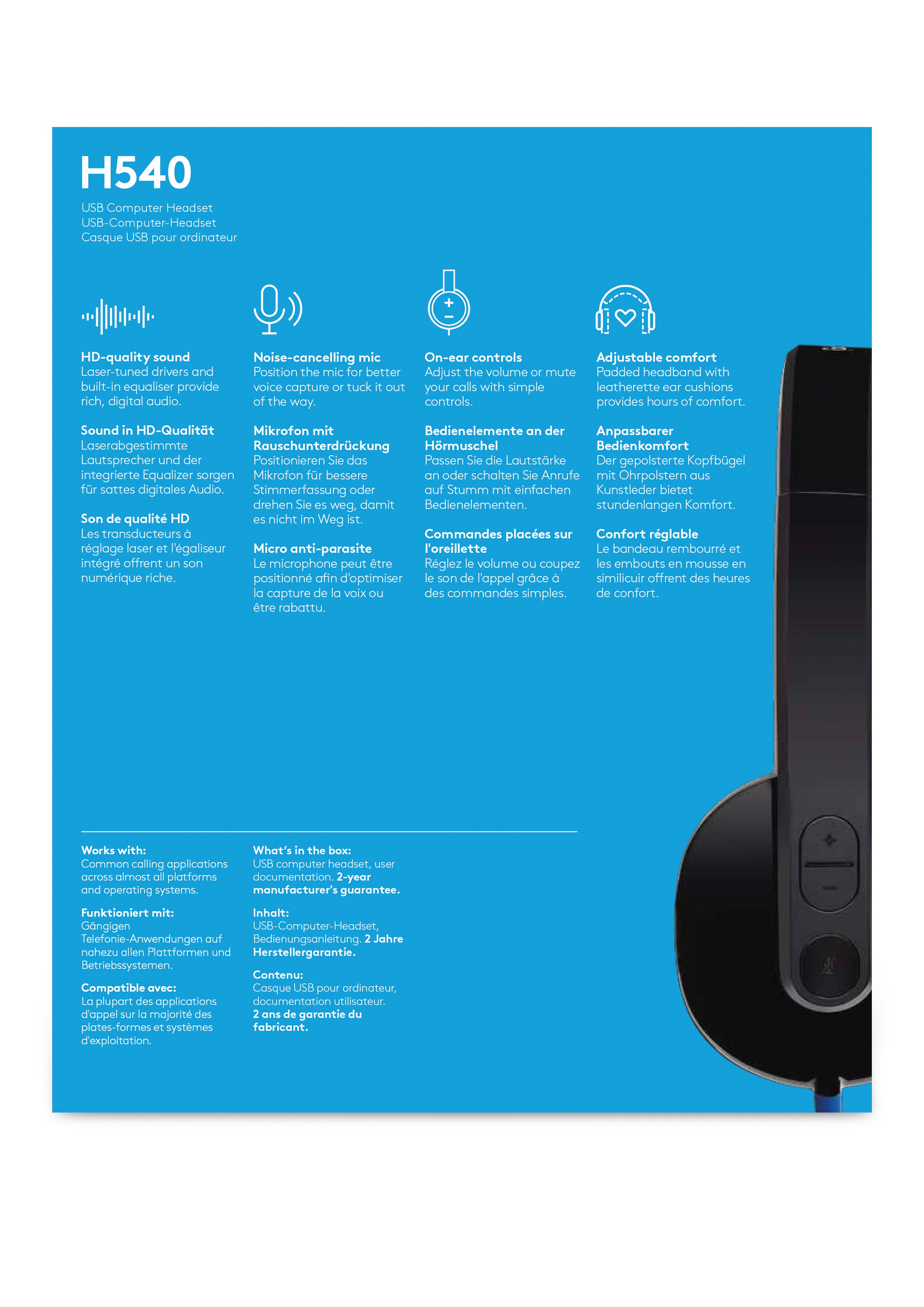 Logitech h540 usb computer headset top