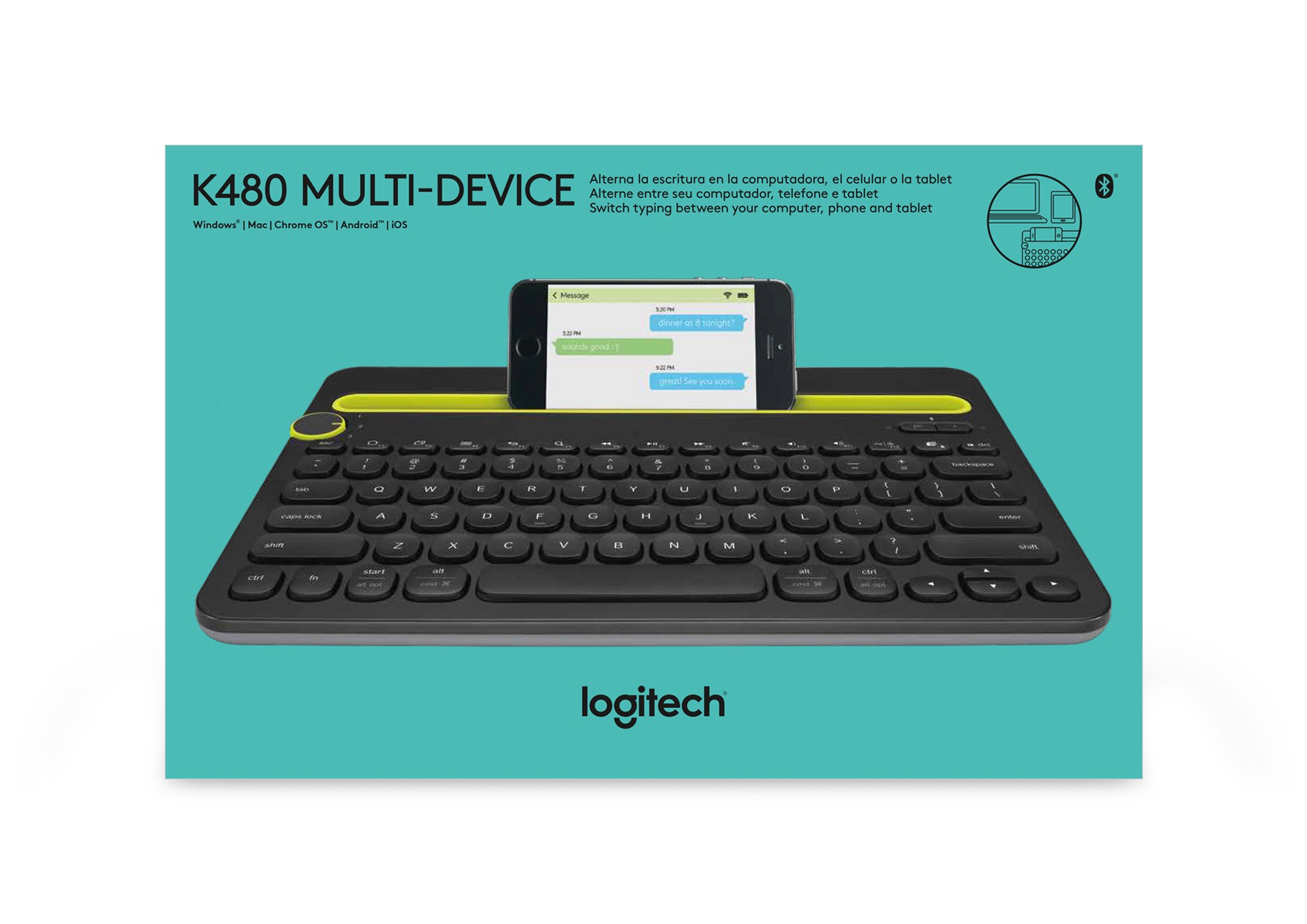 logitech bluetooth multi device keyboard k480 black